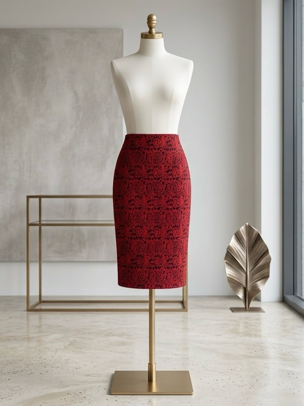 Soho Apparel Red Patterned Pencil Skirt